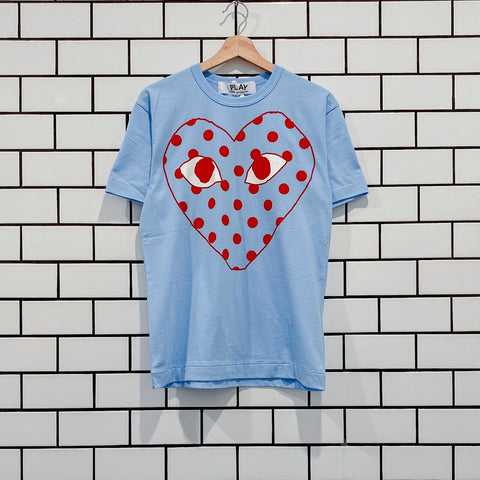 COMME DES GARCONS CDG PLAY PASTELLE POLKA DOT LOGO TEE AZ-T276-051-1